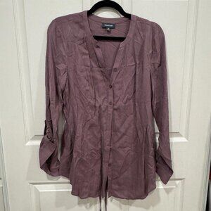 Modcloth V neck long-sleeve button up tie back top size Medium M